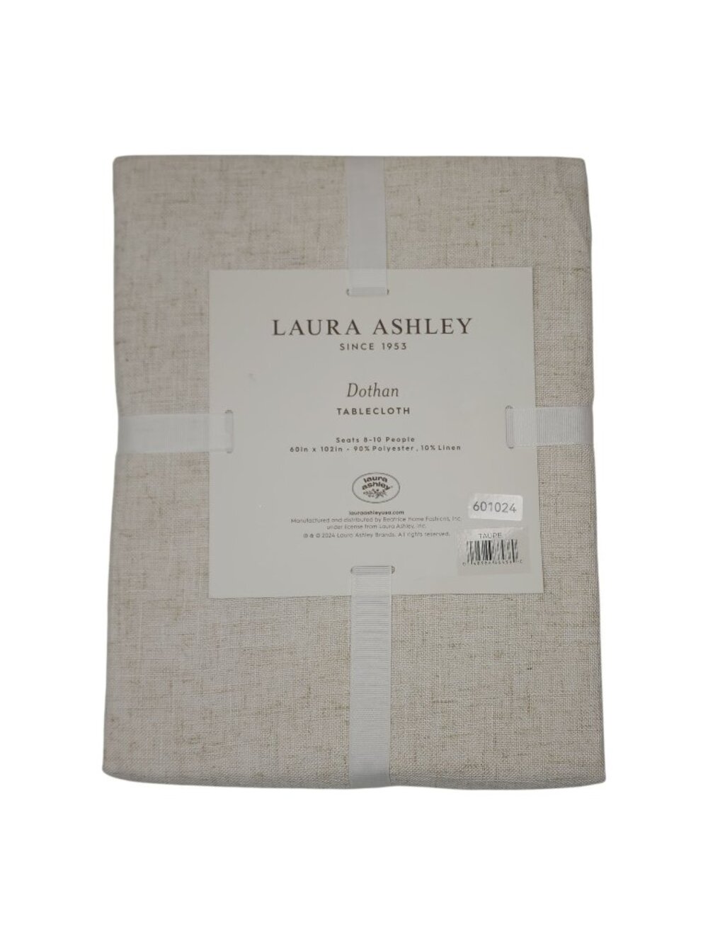 Laura Ashley Dothan Tablecloth 60" X 102" Seats 8-10 Taupe 90% Polyester 10% Lin